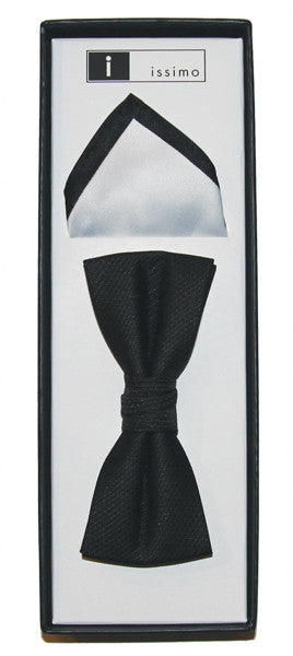 IBH002 Black/Silver Issimo  Bow Tie & Hank Box Set